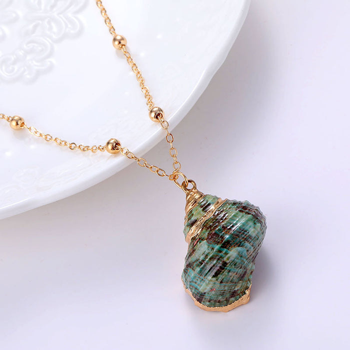 Wholesale Bohemian Beach Style Shell Pendant Necklace Gold Plated Edge Jewelry Accessory MOQ≥2