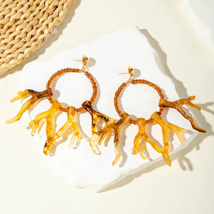 Wholesale Fashionable and personalized turquoise earrings, geometric acrylic coral pendant earrings, and earrings