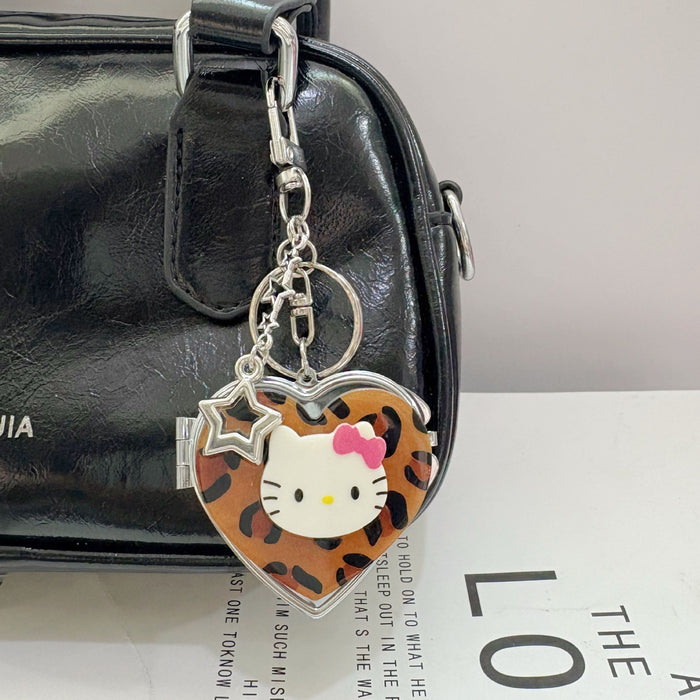 Wholesale Cute Cartoon Cat Checkered Heart Portable Mirror Keychain