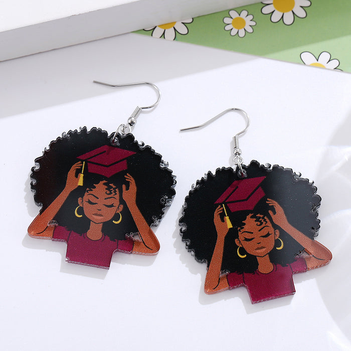 Wholesale Graduation season retro bachelor hat portrait pendant earrings acrylic graduation season earrings gift