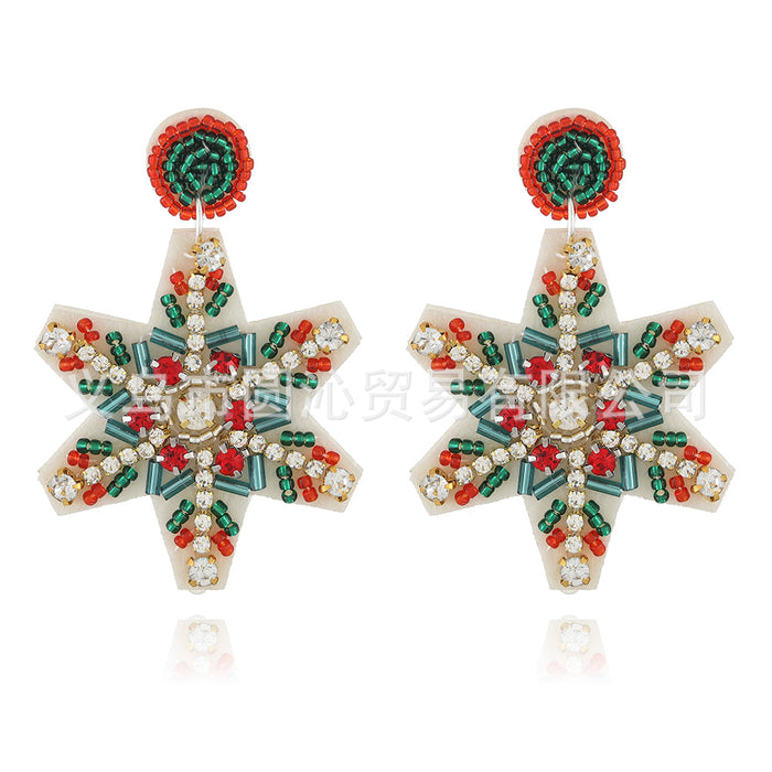 Wholesale Christmas Fabric Rice Bead Earrings Hand-Sewn Christmas Tree Old Man Snowman Snowflake Earrings