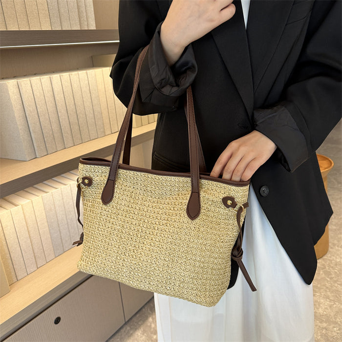 Wholesale Straw woven large capacity tote bag, simple woven bag, shoulder bag