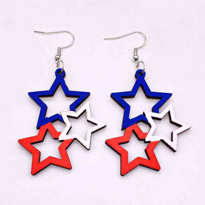 Wholesale Independence Day Pentagram Wooden Earrings JDC-ES-PuCi033