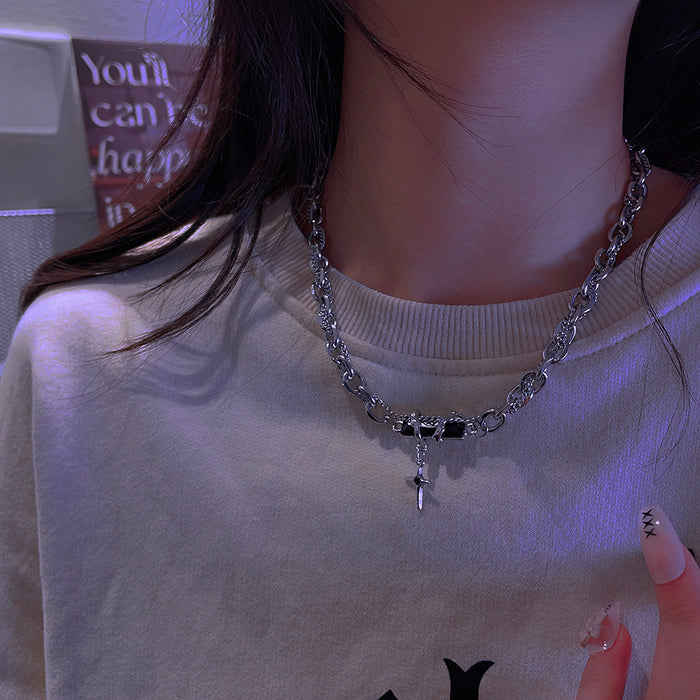 Wholesale Niche winding titanium steel necklace, personalized collarbone chain, sweater chain