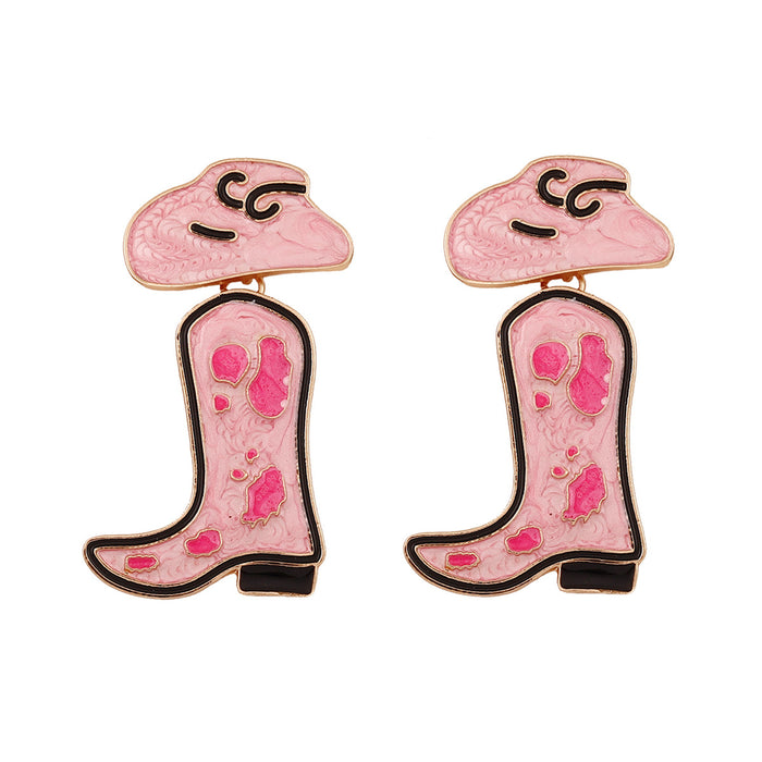 Wholesale Western Denim fashion creative alloy hat shoes drop oil Love earrings