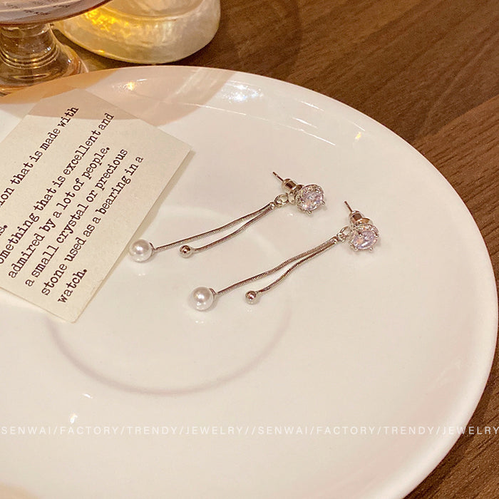 Wholesale Light luxury zircon tassel exquisite personalized pearl earrings