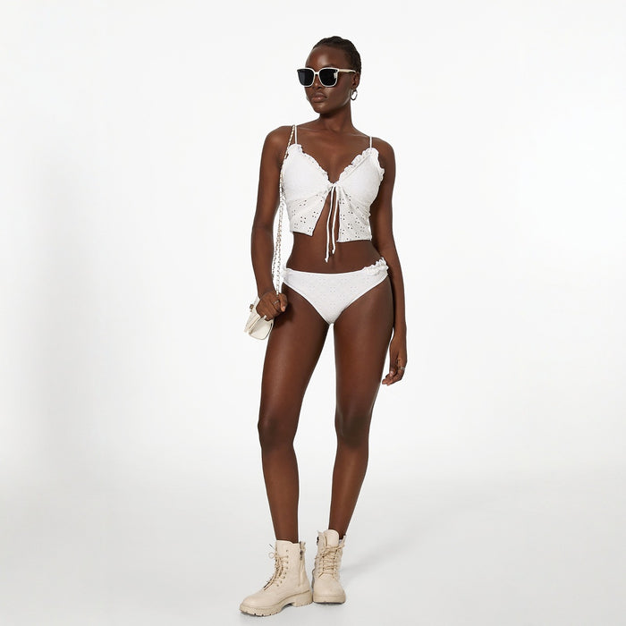 Wholesale Bikini swimsuit strapless split system with solid color lace