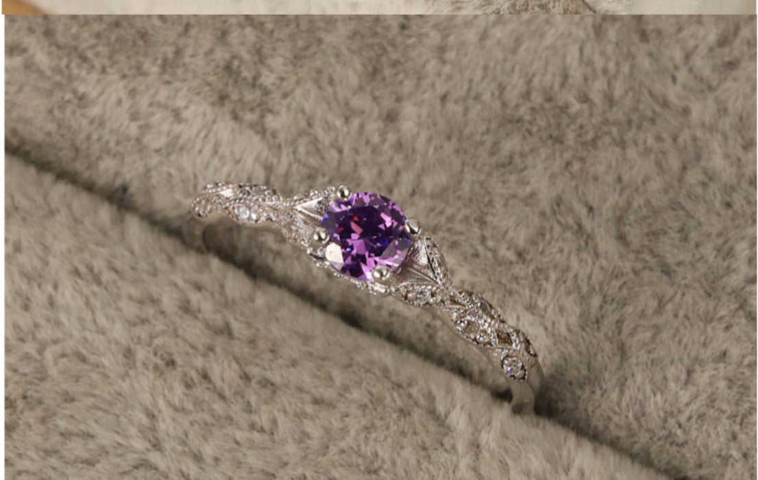 Wholesale Light luxury amethyst zircon ring, simple and fashionable gemstone ring