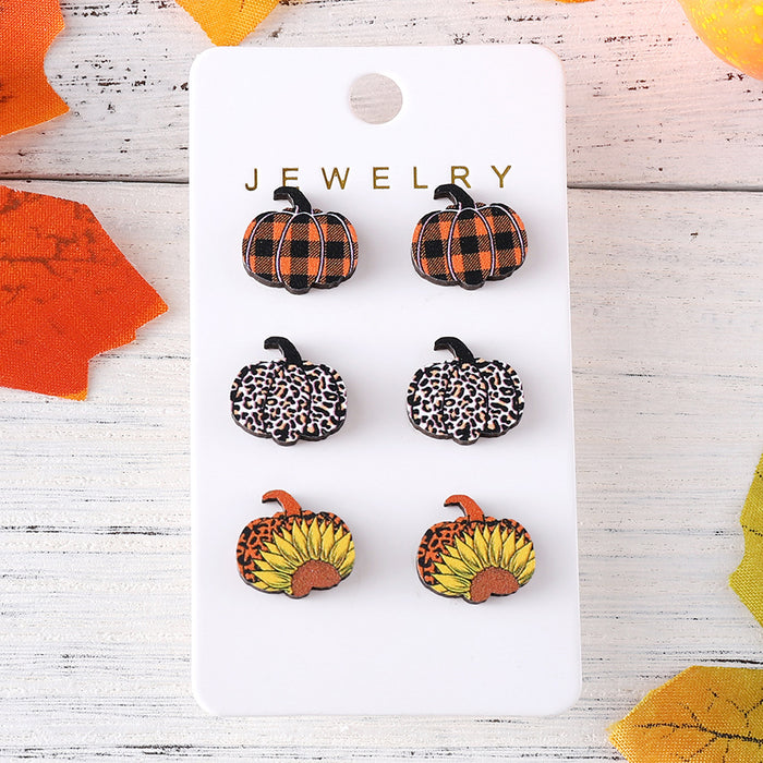 Wholesale Thanksgiving Leopard Plaid Star Pumpkin Earring Set Wooden Earrings Earrings Gift