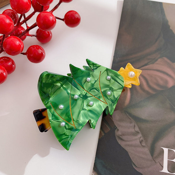 Wholesale Medium Red Christmas Bell Acetate Shark Clip With Pearl For Party Gift