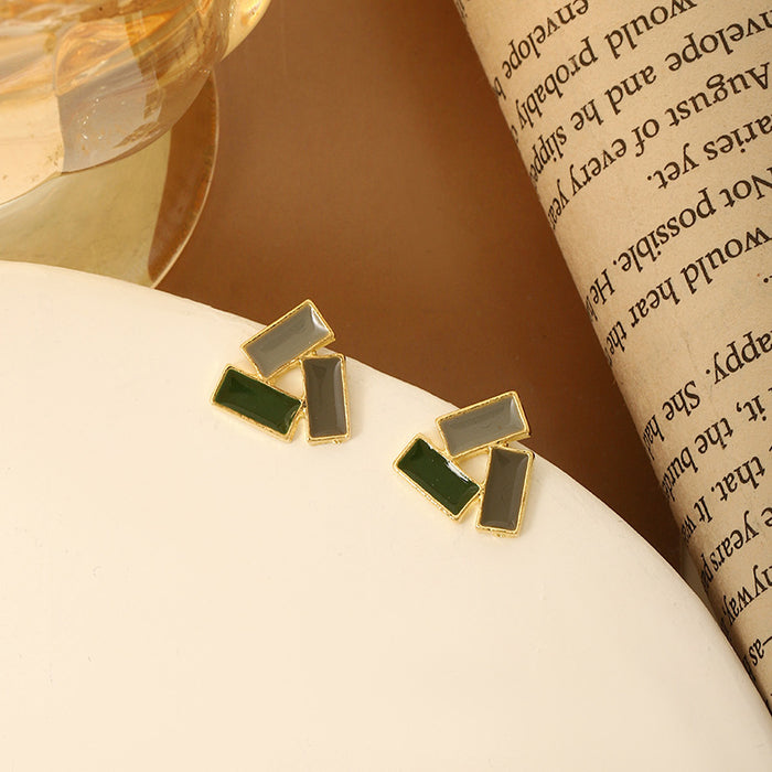 Wholesale New color blocking geometric triangle high-end temperament earrings