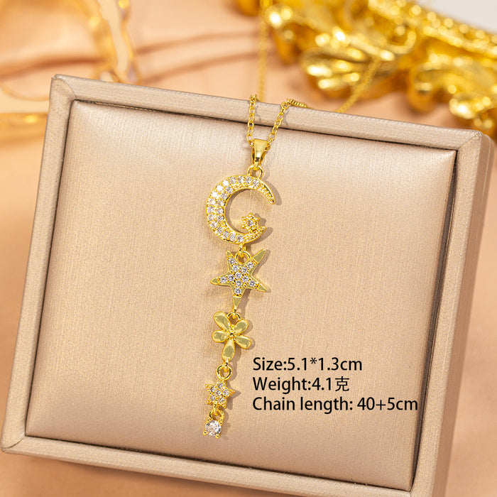 Wholesale Gold Plated Titanium Steel Floral Pendant Necklace Stylish Gift MOQ≥2