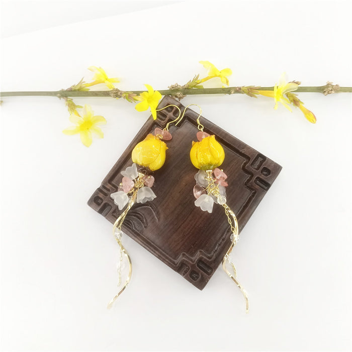 Wholesale New Eternal Flower Rose Earrings Vintage Super Fairy Long Versatile True Flower Earrings Eardrops Earclips