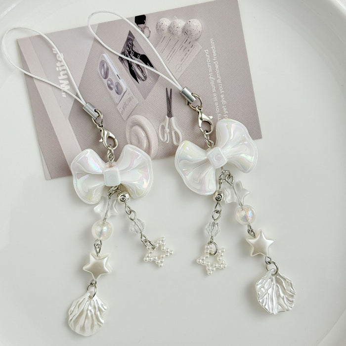 Wholesale Bow shaped mobile phone chain handmade bead bag trailer keychain camera card bag pendant