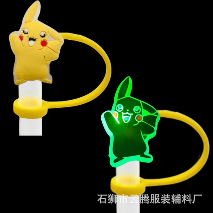 Wholesale 10pcs Silicone Straw Cap Cartoon Led Light Dustproof Straw Cap Recyclable