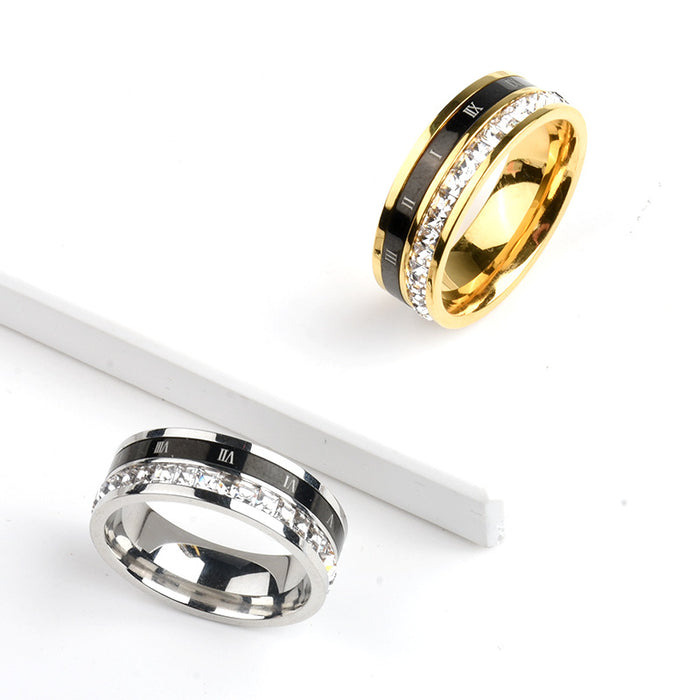 Wholesale Personalized stainless steel rotatable single row square diamond temperament food ring