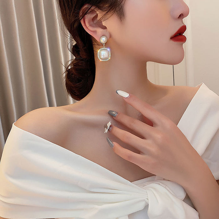 Wholesale Square Pearl Alloy Diamond Earrings JDC-ES-Chengx002