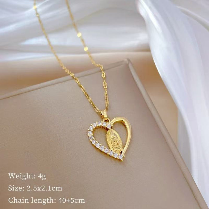 Wholesale A delicate and elegant bronze micro-set Madonna necklace with a vintage,  artistic style.