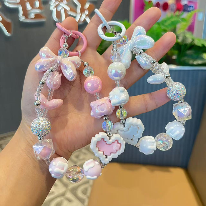 Wholesale Painted handmade bead bow keychain pendant with washer, crystal rhinestone keychain