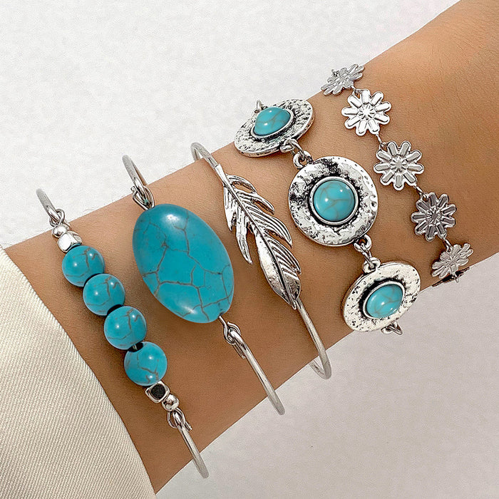 Wholesale Women S Silver Boho Turquoise Leaf Bow Bracelet Jewelry Accessory Gift