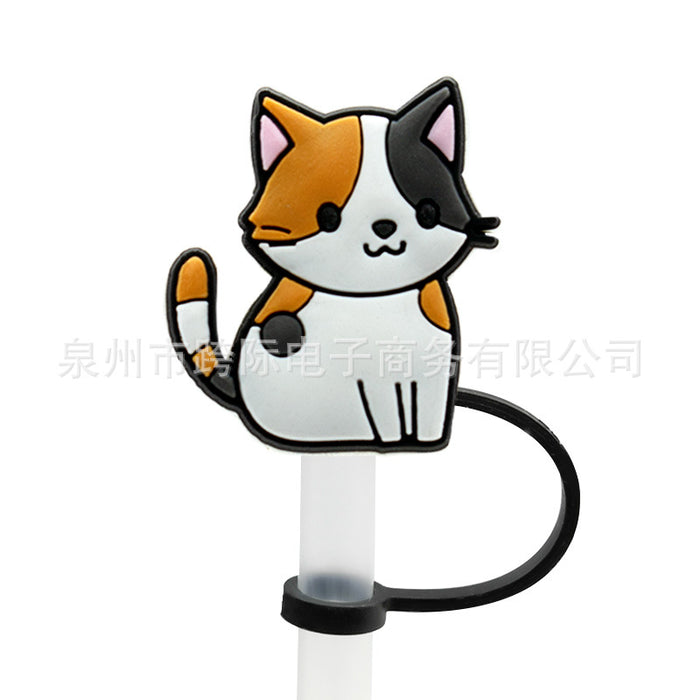 Wholesale New Cat Animal Straw Cover 10MM Straw Cap Silicone Dust Stopper Cute Anime Party Straw Decoration