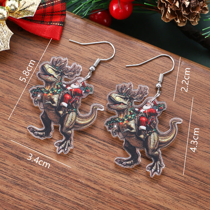 Wholesale Christmas quirky Santa riding a dinosaur pendant earrings