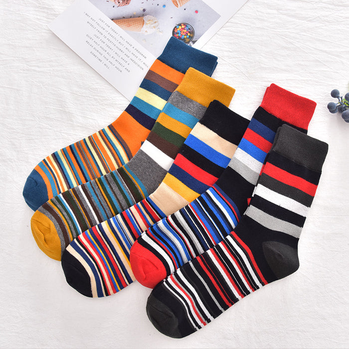 Wholesale Autumn and Winter Classic Color Thick and Thin Stripes Men's Socks Mid-tube Men's Cotton Socks Geometric Trendy Men JDC-SK-CG006