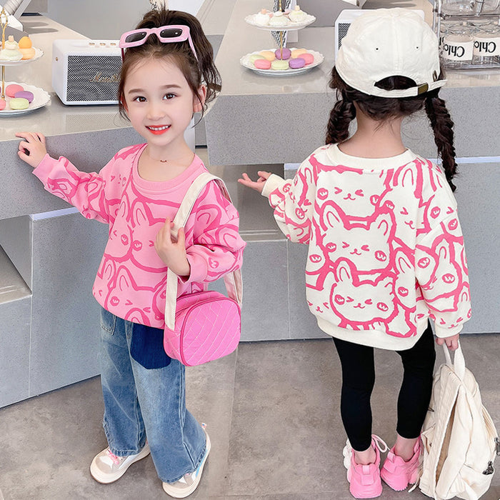 Wholesale Girls Long-sleeved Sweatshirts Bottoming Shirts New Cartoon Trendy Children's T-shirts Spring and Autumn Tops JDC-CTS-QNE008