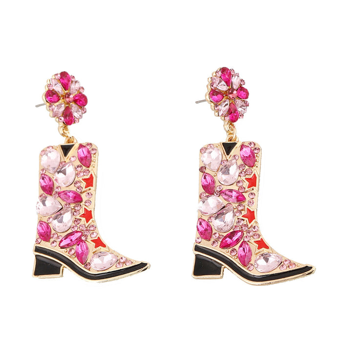 Wholesale earrings alloy boots with colored diamond flower earrings for women