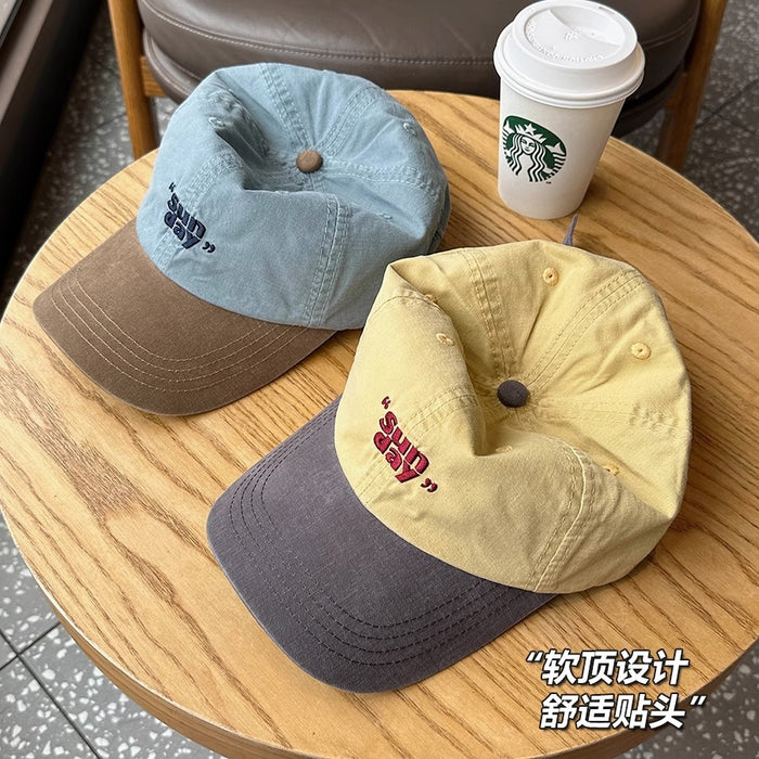 Wholesale Small niche color blocking design duckbill cap, personalized and fashionable outdoor retro sports hat, soft top baseball cap
