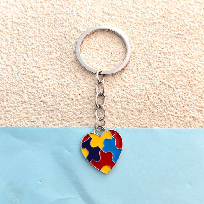 Wholesale Metal Autism Keychain DIY Cute Puzzle Keychain Pendant Jewelry