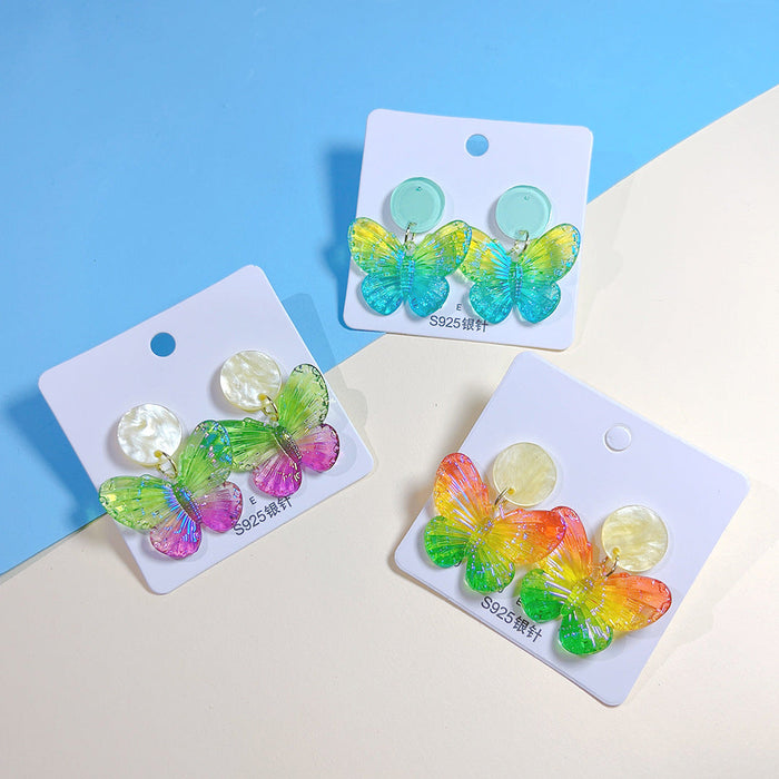 Wholesale Acrylic Colorful Butterfly   Silver Pin Earrings JDC-ES-PinHeng002