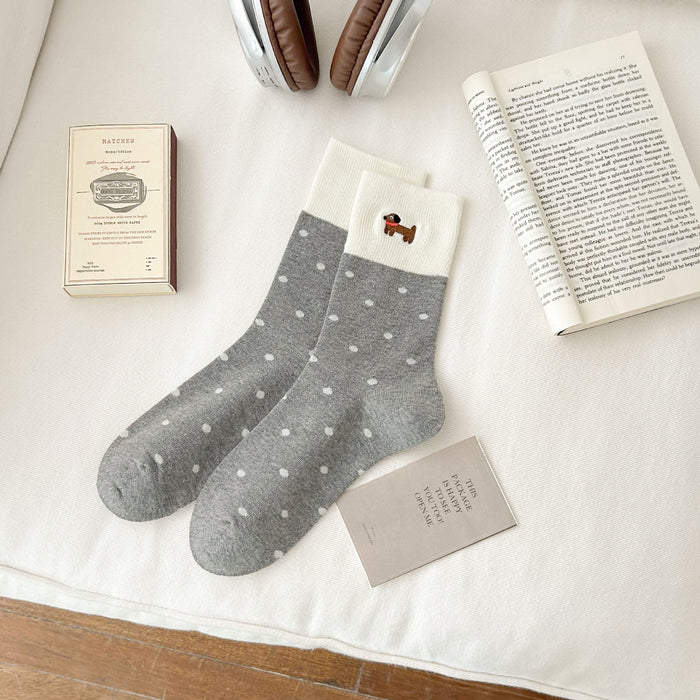 Wholesale Socks Embroidered Cute Combed Cotton Socks Mid tube Socks Boneless Loose Mouth Stacked Socks