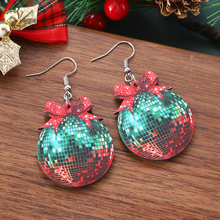 Wholesale Christmas and New Year bow red and green light ball pendant earrings