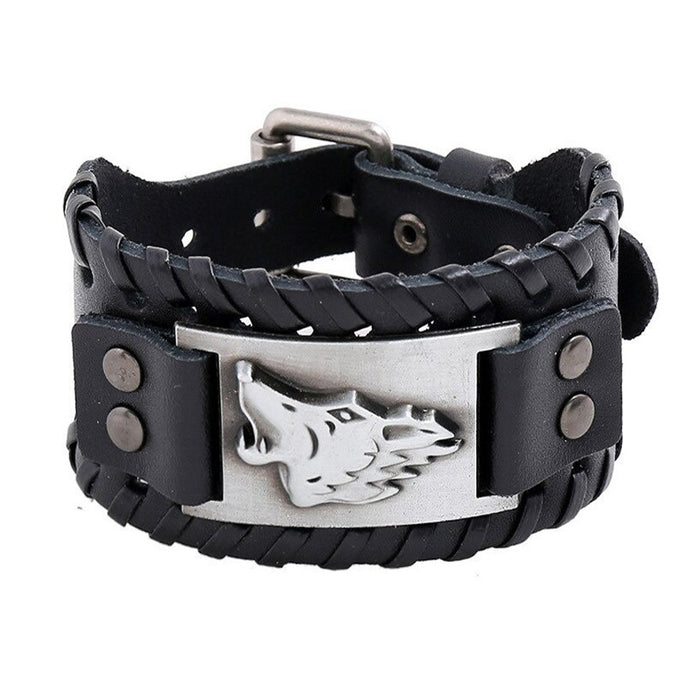 Wholesale Multi-layer Leather Wolf Head Men's Bracelet JDC-BT-FengH002