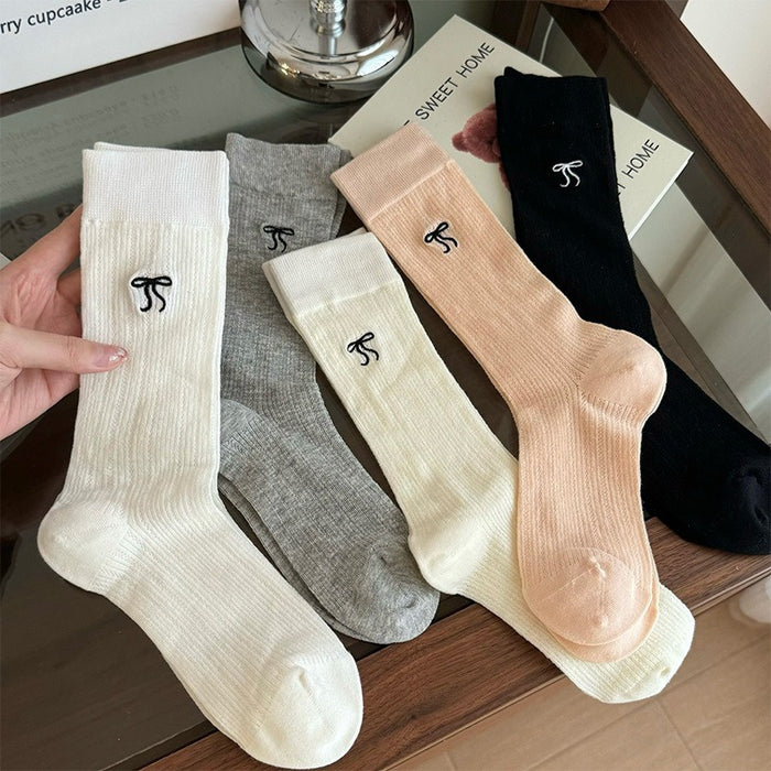 Wholesale Bow tie socks boneless mid tube socks mesh breathable long socks thin stacking socks
