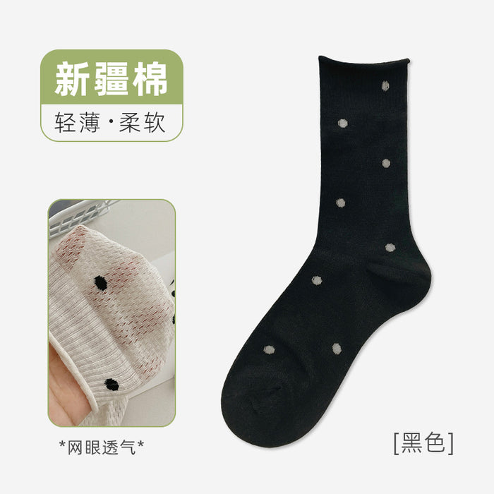 Wholesale Dotted pile socks, thin mesh breathable midsole socks with rolled edges and boneless versatility