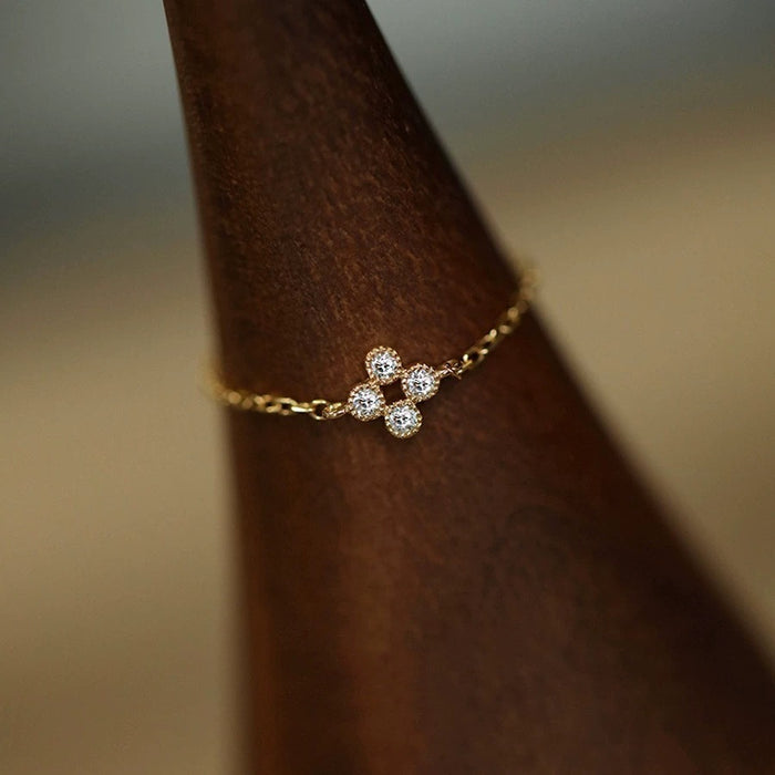 Wholesale Silver plated mini adjustable ring for women's light luxury four leaf clover diamond chain ring
