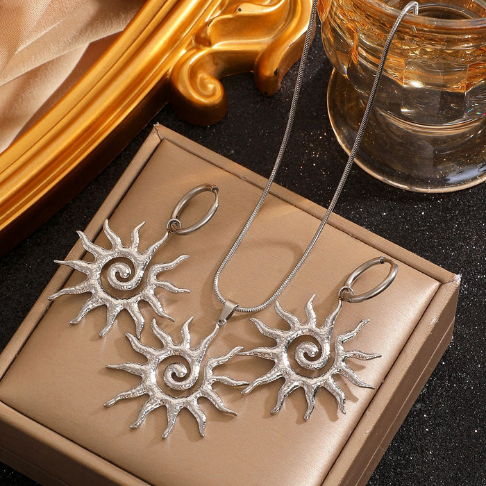 Wholesale Hollow Sun Stainless Steel choker necklace Earrings rings SET