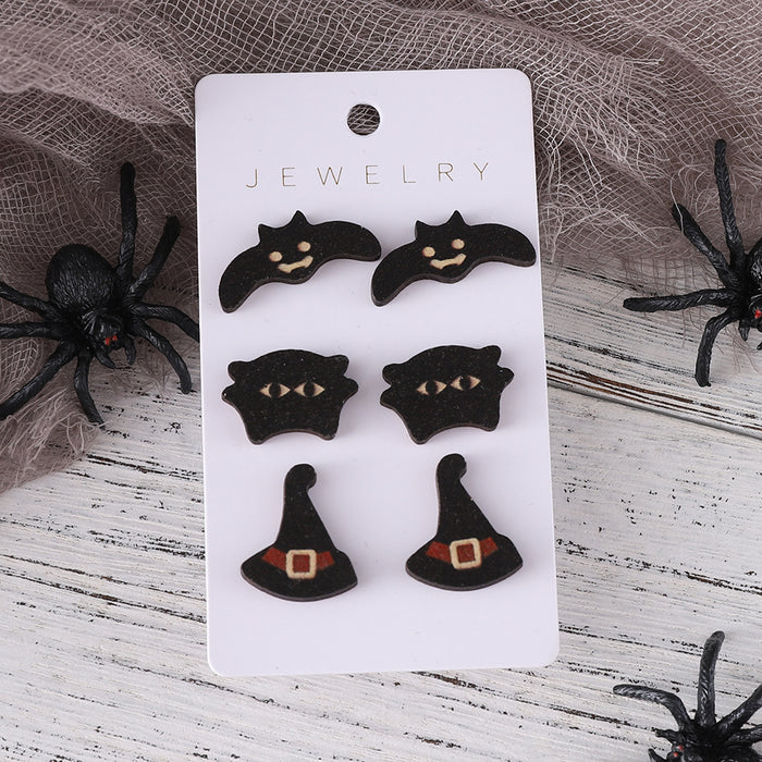 Wholesale  Bat Black Cat Witch Hat Earrings Set Women' s Wooden Earrings  Ear Jewelry