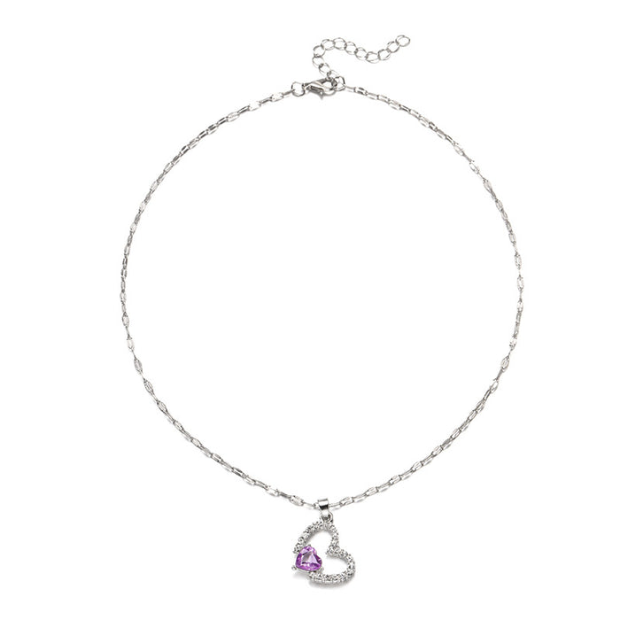 Wholesale Fashion and versatile jewelry with diamond alloy pendant, simple and luxurious double heart necklace