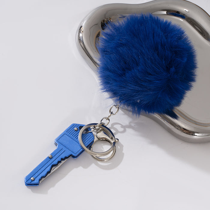 Wholesale Mini Multi-function Key Knife Fur Ball Two-piece Metal Keychain JDC-KC-ZY036