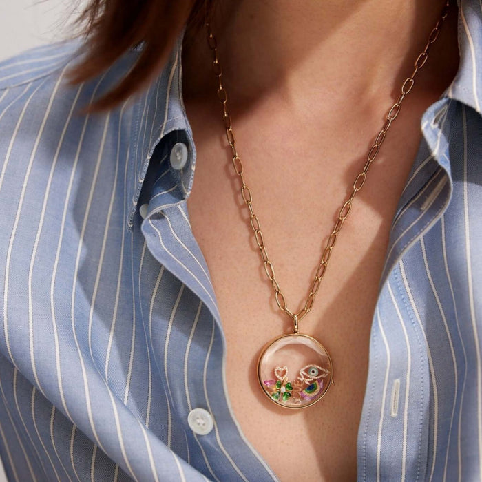 Wholesale DIY Heart-shaped zircon glass box pendant choker necklace