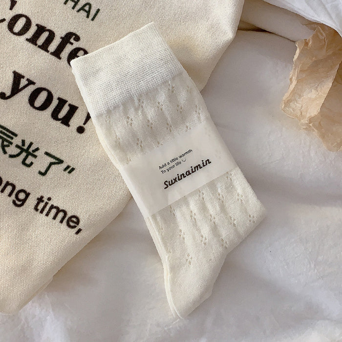 Wholesale Socks, thin, mid tube, heart-shaped, sweat absorbing, breathable, hollowed out, mesh stacking, long socks