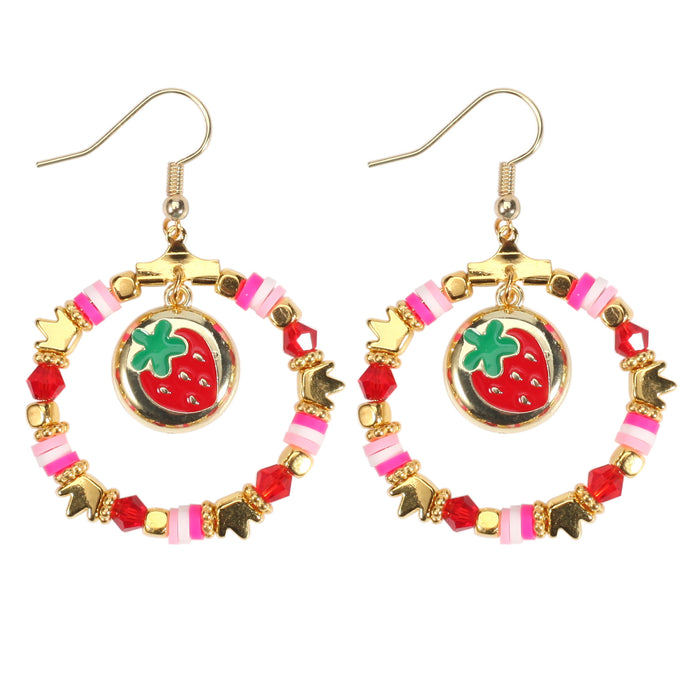 Wholesale Beaded Strawberry Pendant Earrings Pink Red Cute Fruit Earrings JDC-ES-Xiny006