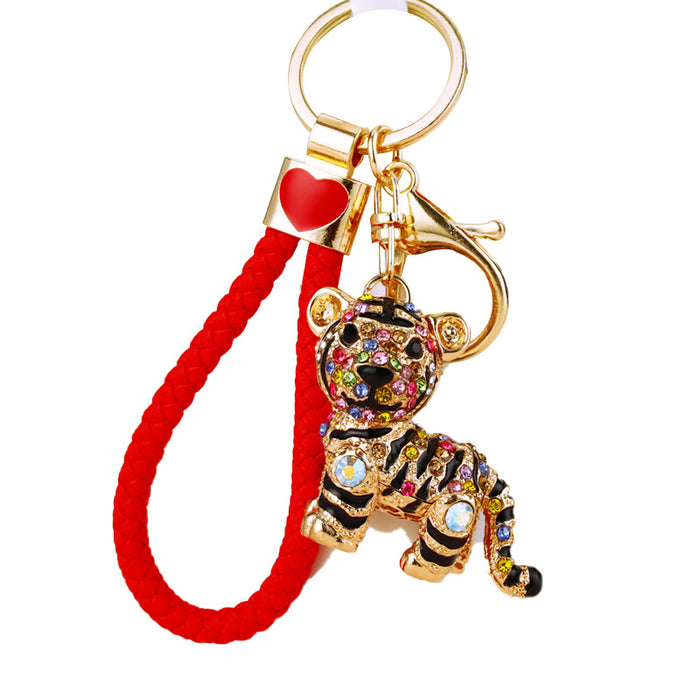 Wholesale Diamond-encrusted three-dimensional Tiger car keychain metal