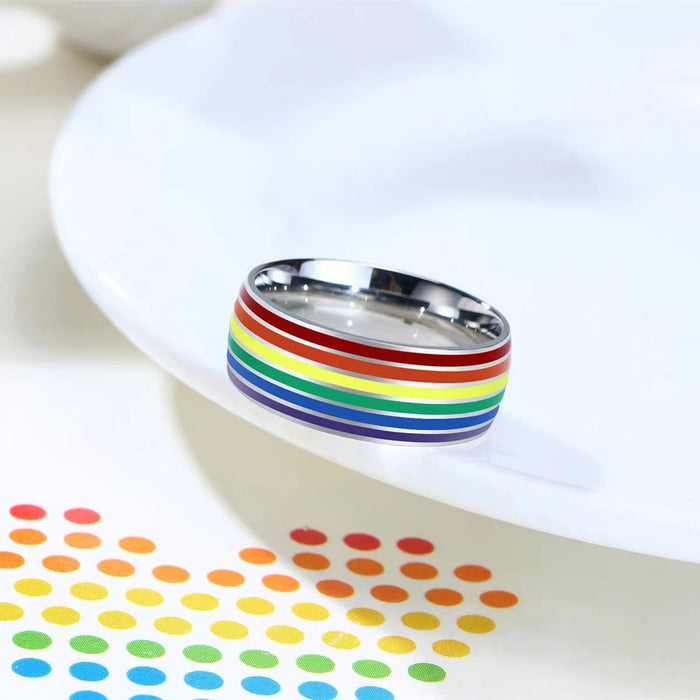 Wholesale LGBT Rainbow Couple Stainless Steel Ring JDC-RS-MG011