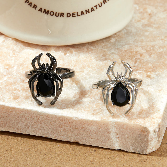 Wholesale Halloween Diamond Alloy Spider Ring JDC-RS-GangM001
