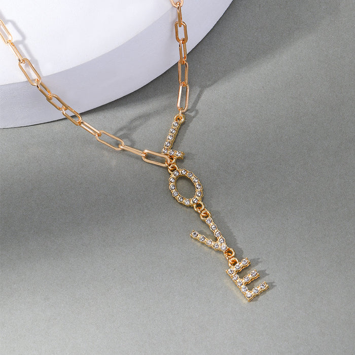 Wholesale Letter studded diamond collarbone chain, niche design, alloy necklace, versatile for women