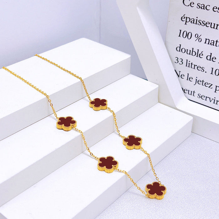 Wholesale Stainless Steel Five-Leaf Clover Bracelet Necklace Earring Set